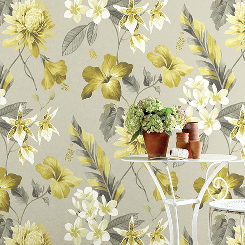 Fresh Magnolia and Stem Wallpaper Non-Pasted Wall Decor for Accent Wall, 33-foot x 20.5-inch