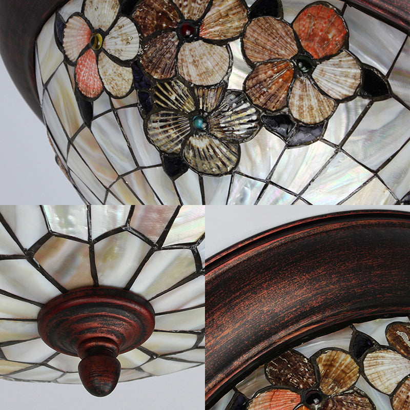 Beige ronde inbouwlamp Vintage glas-in-lood 1-lamps plafondlamp met bloemenpatroon