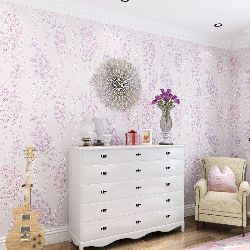 Papier peint décoratif intissé à motif de fleurs denses, décoration murale intissé de couleur pastel