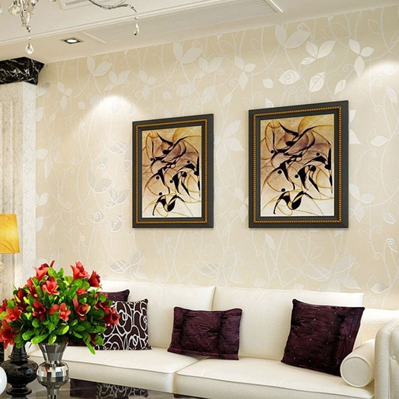 Non-Pasted Wallpaper Roll with Pastel Yellow Botanical Leaf, 33-foot x 20.5-inch