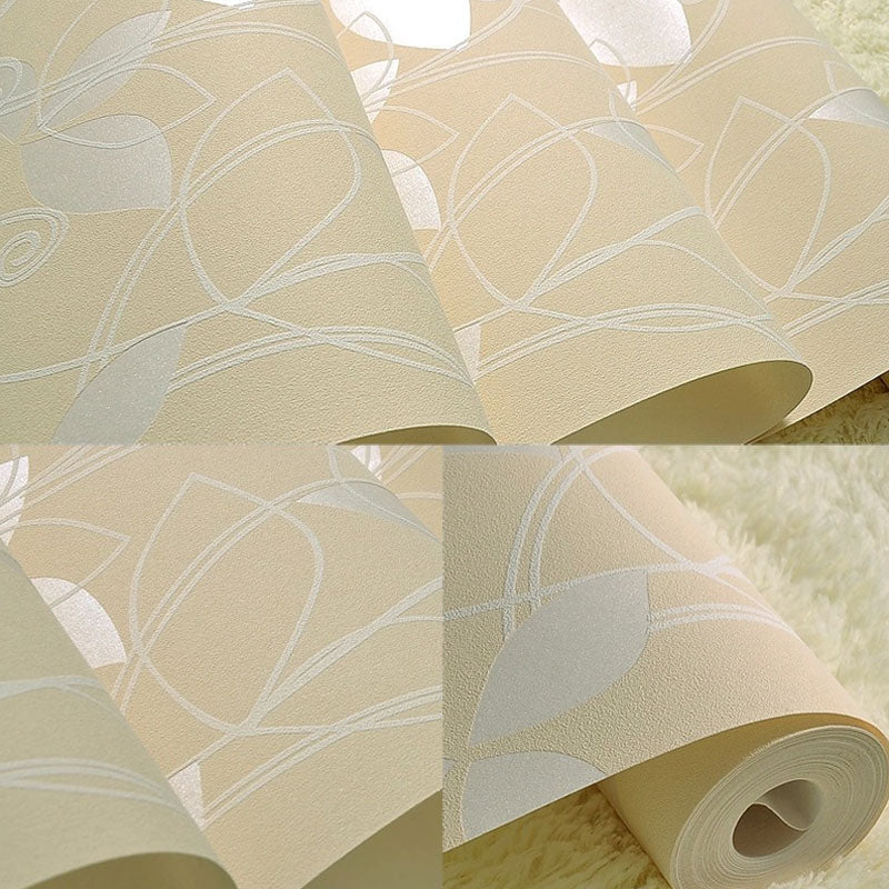 Non-Pasted Wallpaper Roll with Pastel Yellow Botanical Leaf, 33-foot x 20.5-inch