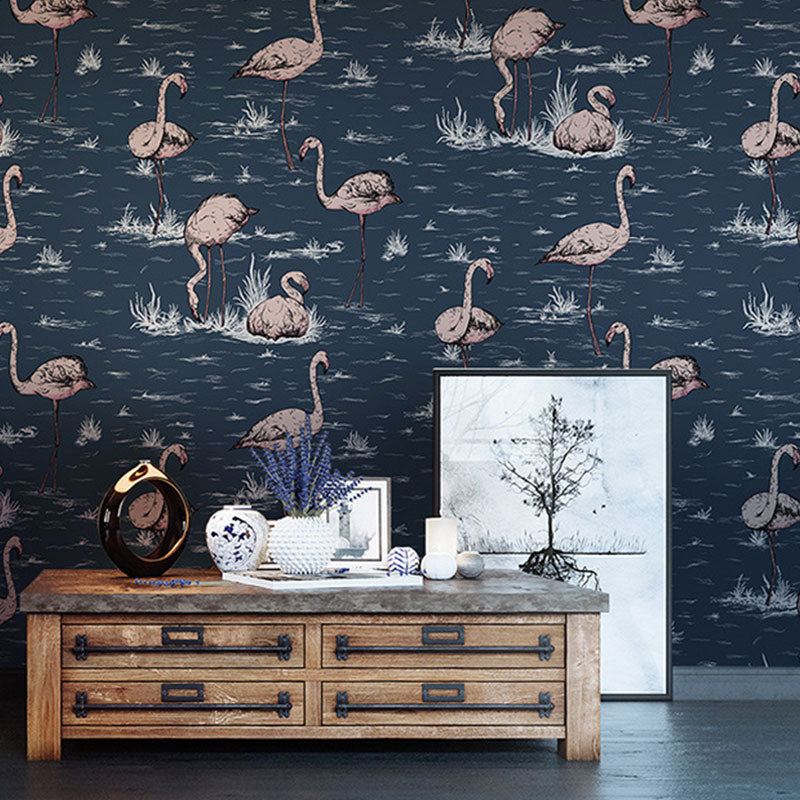Dekorative Vliestapete in dunkler Farbe mit Flamingomuster für Kinder, 20,5" B x 33' L