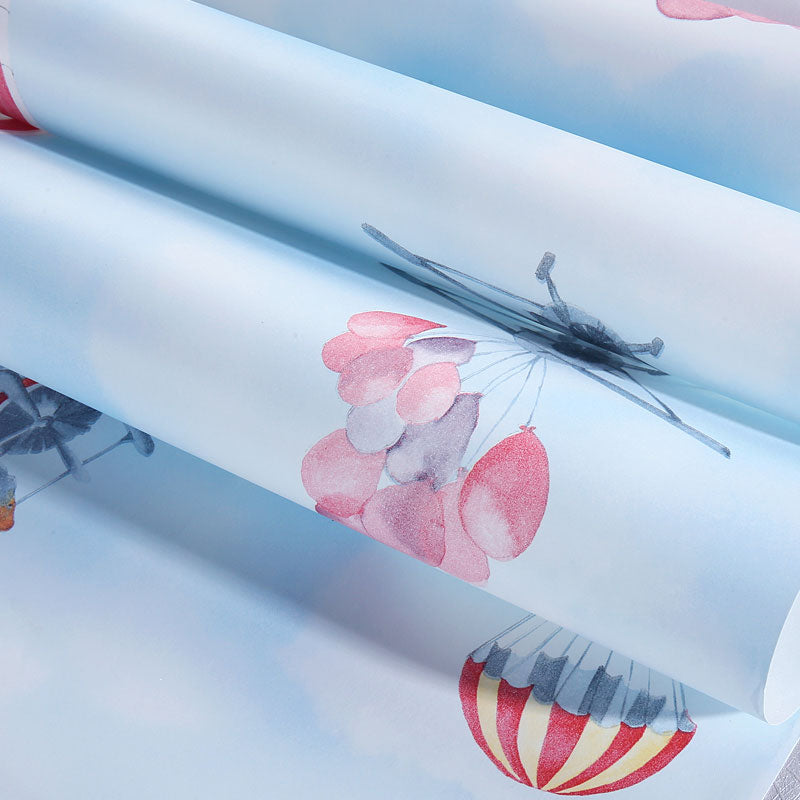 Ballon- und Flugzeugtapete, pastellfarbene, nicht geklebte Wanddekoration für Kinder, 20,5 Zoll x 31 Fuß