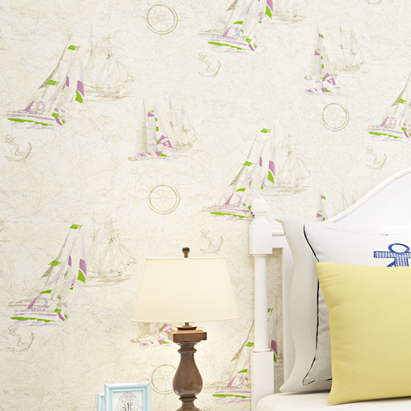 Vintage-Bootstapete, nicht beklebte Wandverkleidung in Beige für Kinder, 20,5" x 31'