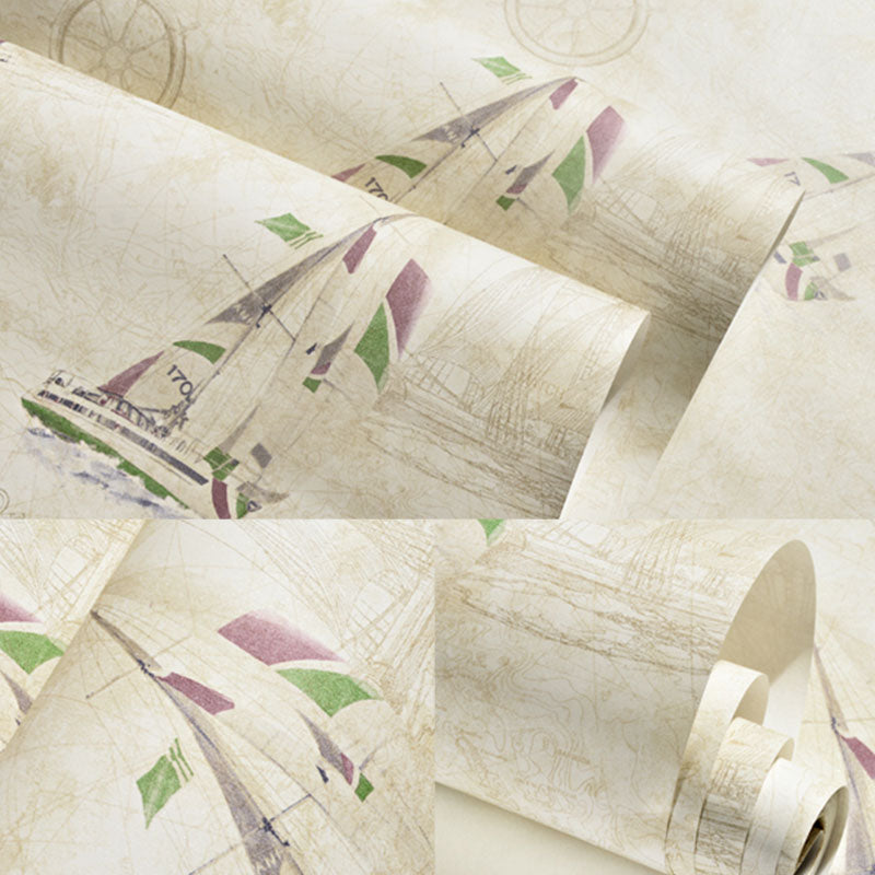 Vintage-Bootstapete, nicht beklebte Wandverkleidung in Beige für Kinder, 20,5" x 31'