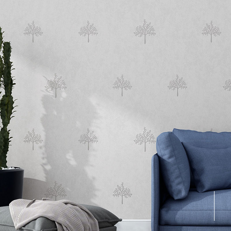 Non-Woven Wallpaper Roll for Children with Simple Tree Pattern, Soft Color, 20.5"W x 31'L