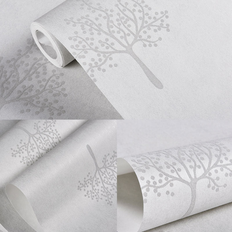 Non-Woven Wallpaper Roll for Children with Simple Tree Pattern, Soft Color, 20.5"W x 31'L