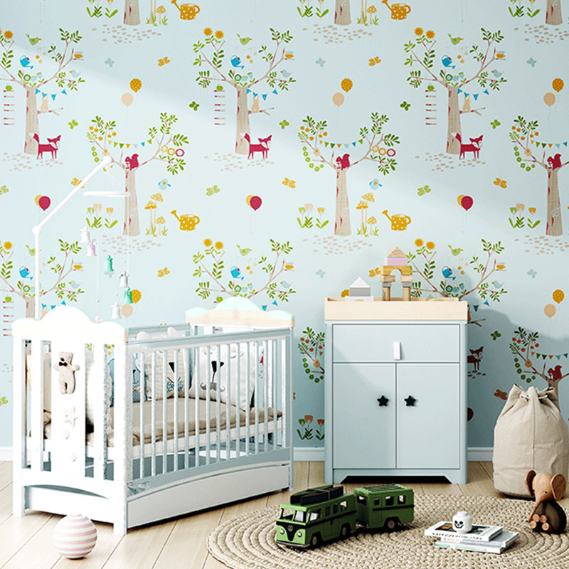 Papier peint décoratif intissé forêt et ballon, décoration murale intissé de couleur pastel pour enfant