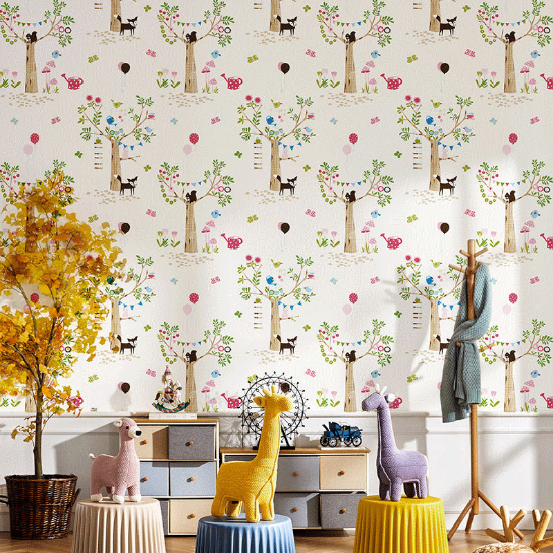 Papier peint décoratif intissé forêt et ballon, décoration murale intissé de couleur pastel pour enfant