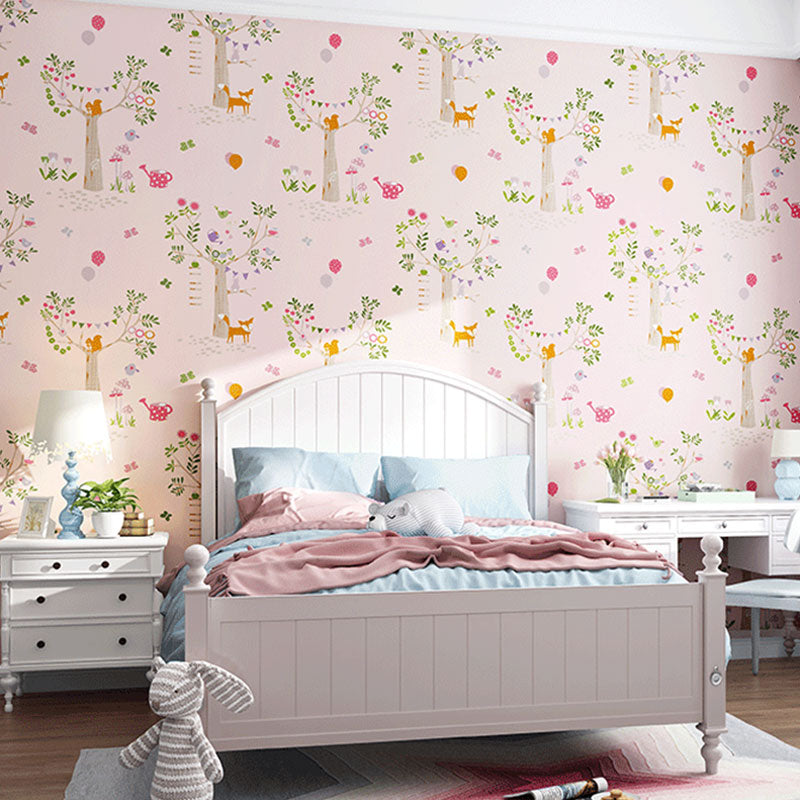 Papier peint décoratif intissé forêt et ballon, décoration murale intissé de couleur pastel pour enfant
