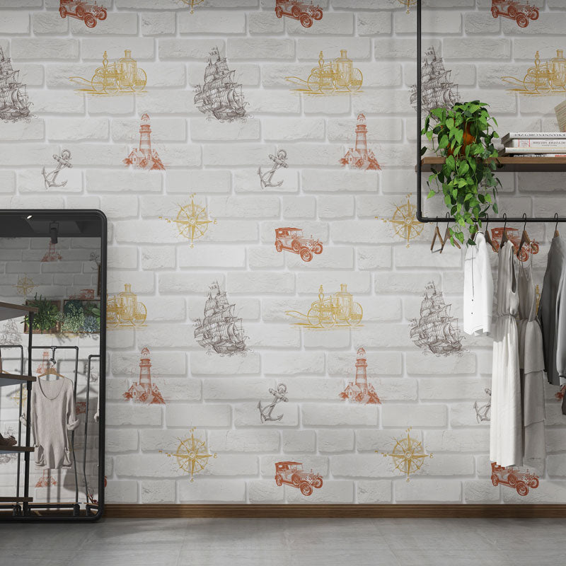 Contemporary Wallpaper Roll Brick and Graffiti Non-Pasted Wall Decor for Children, 57.1 sq ft.