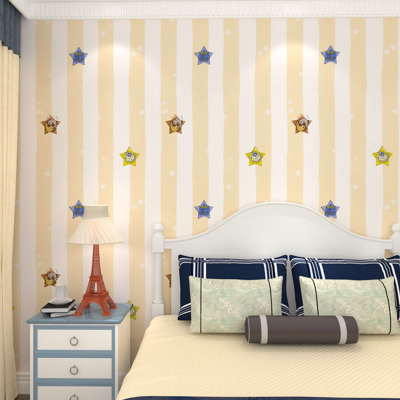 Rouleau de papier peint décoratif de couleur douce, revêtement mural Non collé en forme d'étoile et de poisson pour fille, Non collé