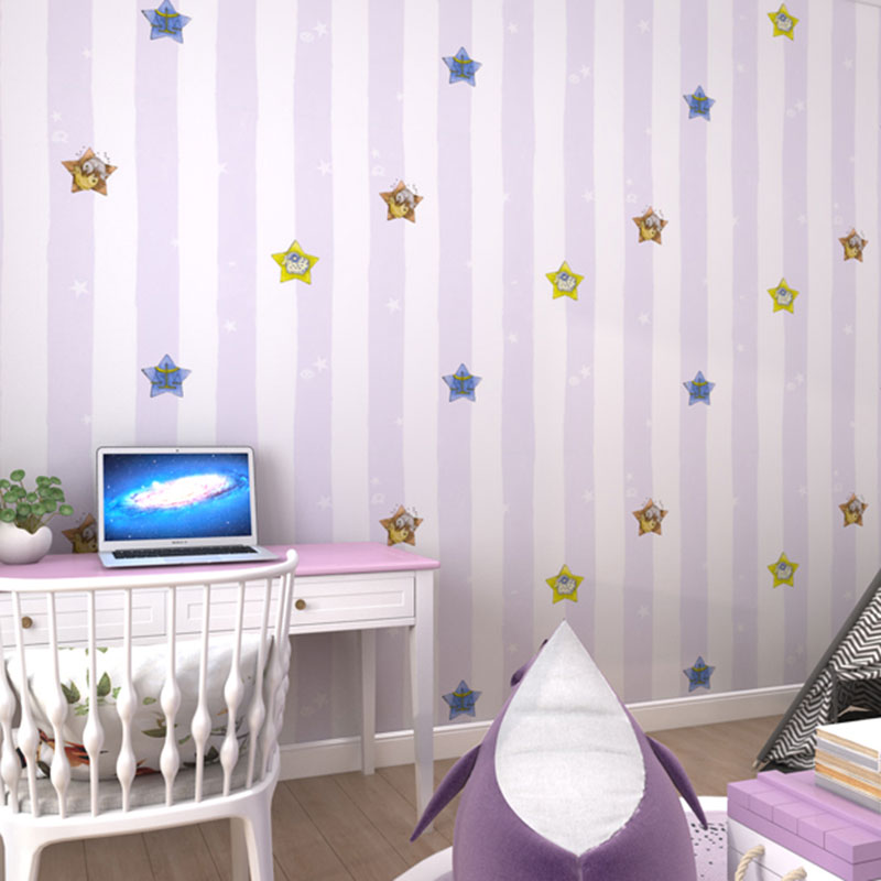 Rouleau de papier peint décoratif de couleur douce, revêtement mural Non collé en forme d'étoile et de poisson pour fille, Non collé