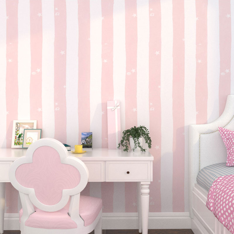 Non-Pasted Wallpaper Roll Non-Pasted Stripe Wall Covering for Children's Bedroom Decoration