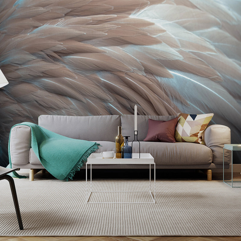 Grand décor mural non tissé avec plume naturelle 3D de couleur pastel, taille personnalisée disponible