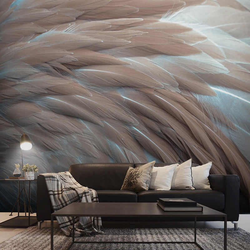 Grand décor mural non tissé avec plume naturelle 3D de couleur pastel, taille personnalisée disponible