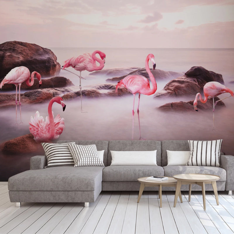 Stain-Resistant Flamingo Wall Art Non-Woven Fabric Minimalist Mural for Gallery