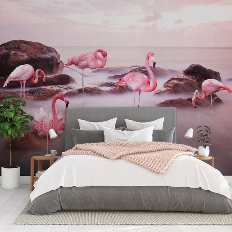 Stain-Resistant Flamingo Wall Art Non-Woven Fabric Minimalist Mural for Gallery