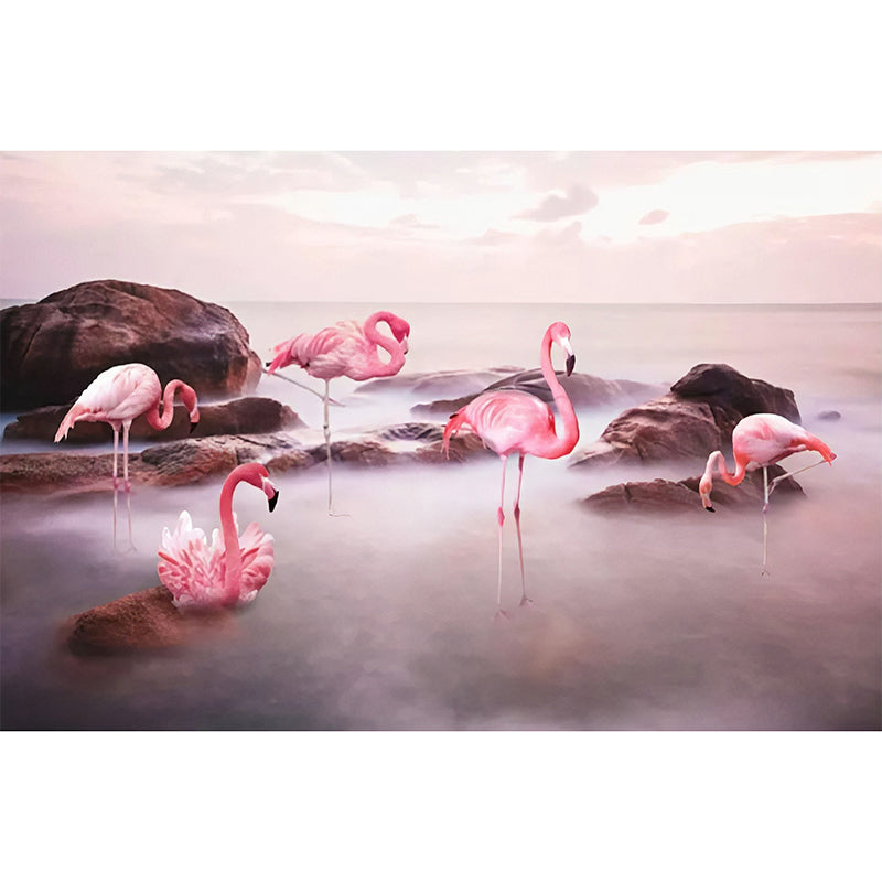Stain-Resistant Flamingo Wall Art Non-Woven Fabric Minimalist Mural for Gallery