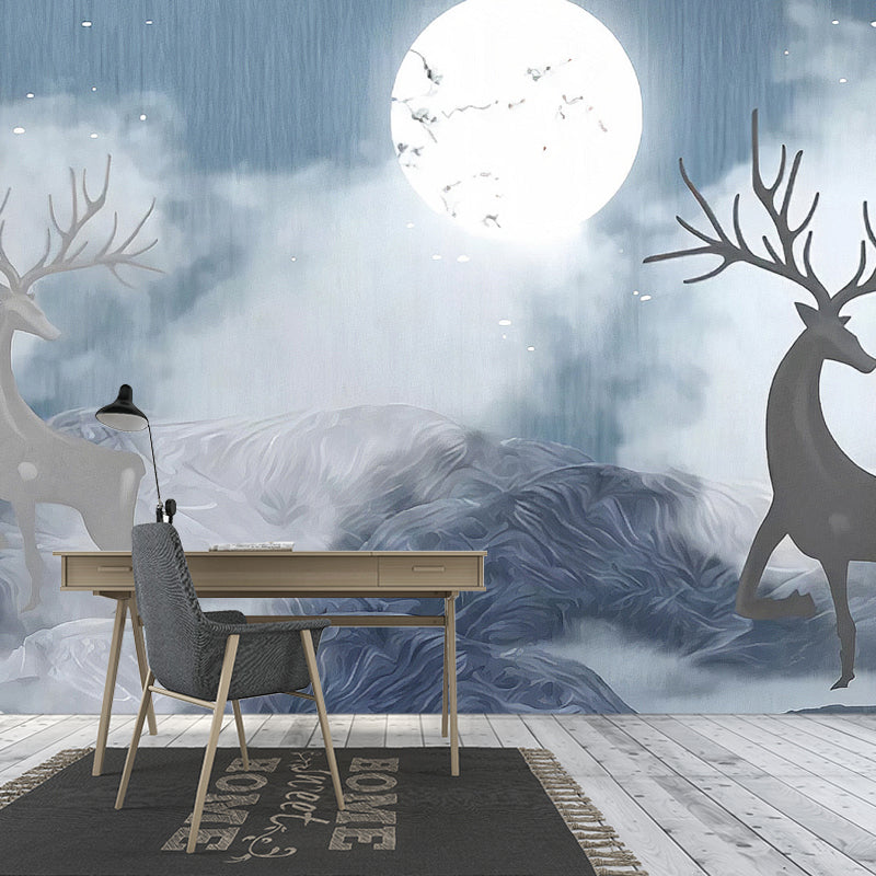 Decorative Moon and Deer Mural Non-Woven Nostalgic Wall Covering for Accent Wall