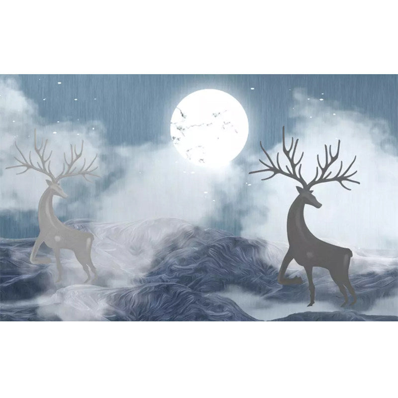 Decorative Moon and Deer Mural Non-Woven Nostalgic Wall Covering for Accent Wall