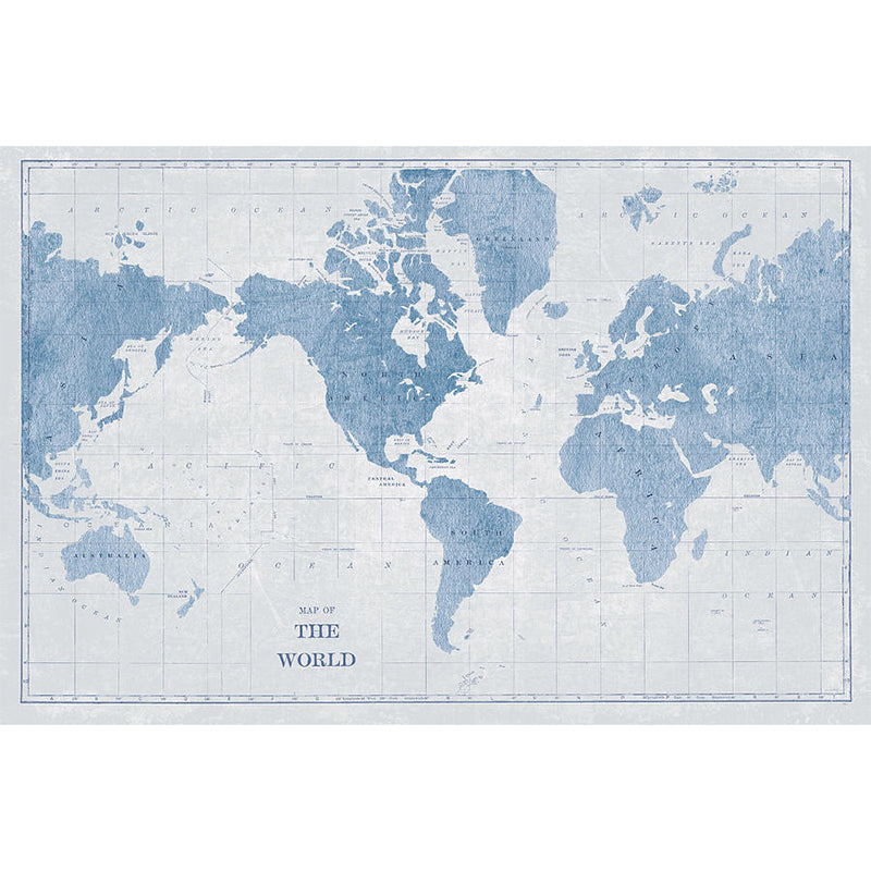 Contemporary World Map Mural Wallpaper in Pastel Blue Coffee Shop Wall Covering, Full Size