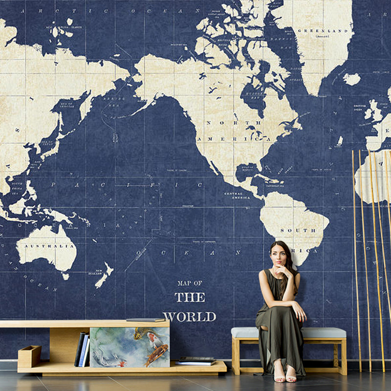 Decorative World Map Wall Covering Non-Woven Fabric Mural Wallpaper for Home Decoration