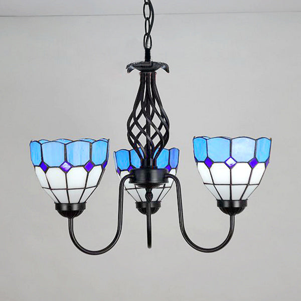 Nautical Bowl Pendant Light with Gooseneck Blue Glass 3 Lights Ceiling Chandelier for Foyer