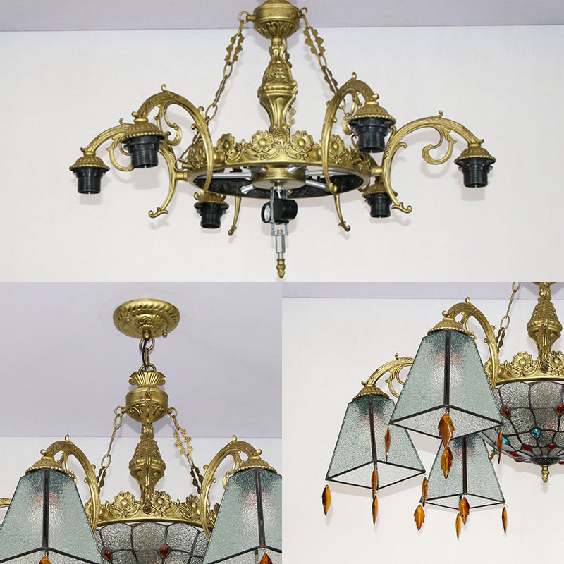Mission Trapezoid Chandelier Light Dimpled Clear Glass Shade Indoor Lighting Fixture for Living Room