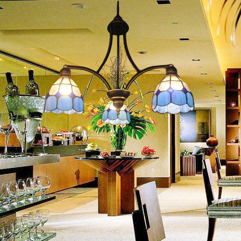 Lampadella a cupola a cupola Light 3 Luci colorate in vetro Appednare in blu per tavolo da pranzo