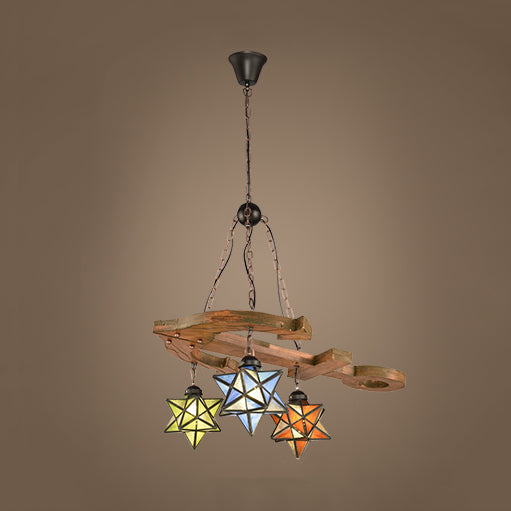 3 Lights Star Hanging Lamp with Anchor and Metal Chain Adjustable Rustic Glass Chandelier in Black