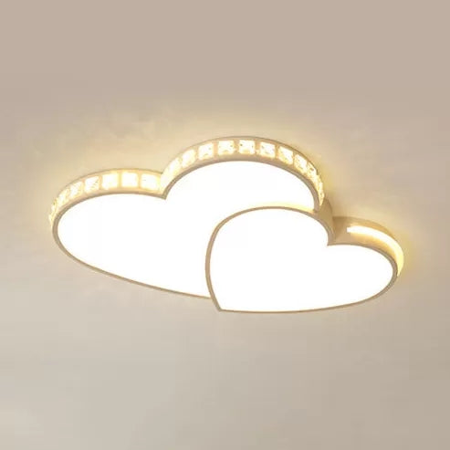 Loving Heart Ceiling Mount Light with Crystal Deco Acrylic LED Modernist Ceiling Fixture in White for Child Bedroom