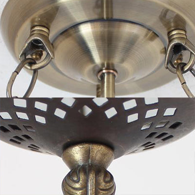 Mediterranean Bowl Ceiling Light Blue Glass Indoor Chandelier Light with 12 Inch Width for Foyer