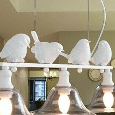 3-Bulb Clear Glass Island Lamp Rustic Black Flared Kitchen Pendant Lighting with Bird Decoration