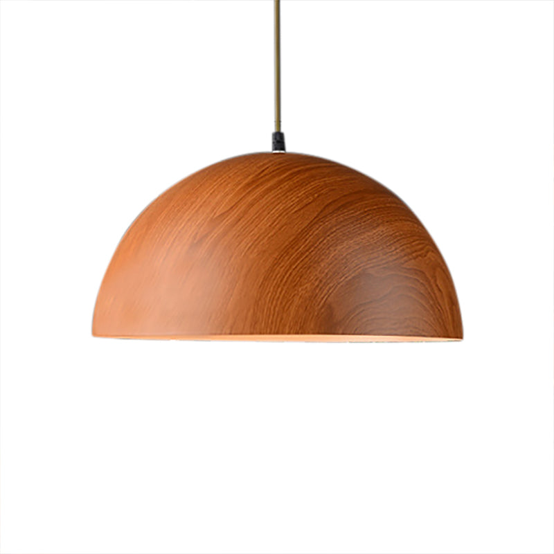 Aluminum Domed Pendant Lighting Contemporary 1 Head Balcony Suspension Light with Wood Design in Dark Brown/Light Brown