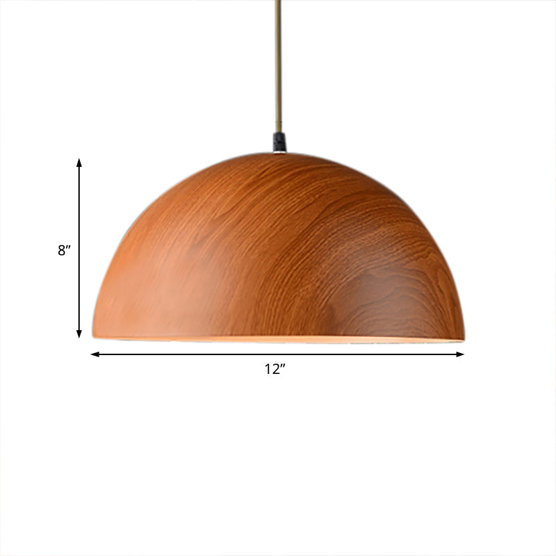 Aluminum Domed Pendant Lighting Contemporary 1 Head Balcony Suspension Light with Wood Design in Dark Brown/Light Brown