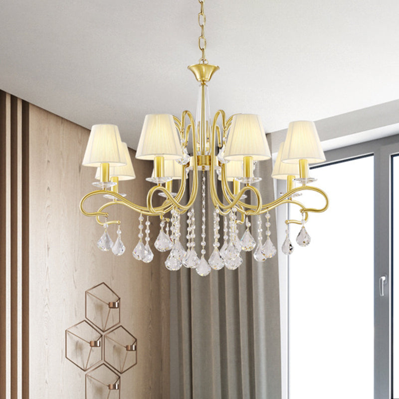 Plafond cristal en laiton Chandelier Country Country Style Metallic Swirl Arm Pendululum Light With Cone Fabric Shade