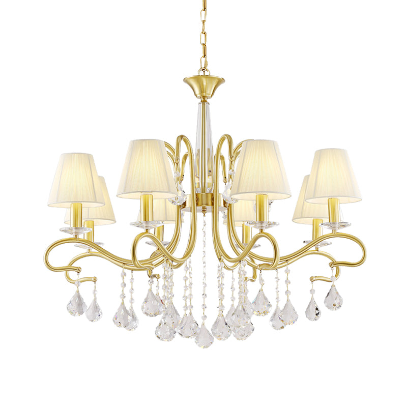 Plafond cristal en laiton Chandelier Country Country Style Metallic Swirl Arm Pendululum Light With Cone Fabric Shade