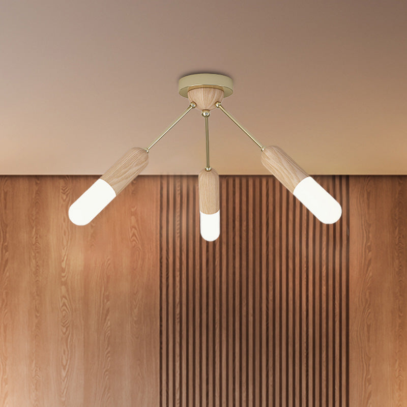 Capsule Wood LED Flush Mount Fixture Modernist 3 Lights Beige Semi-Flush Ceiling Light