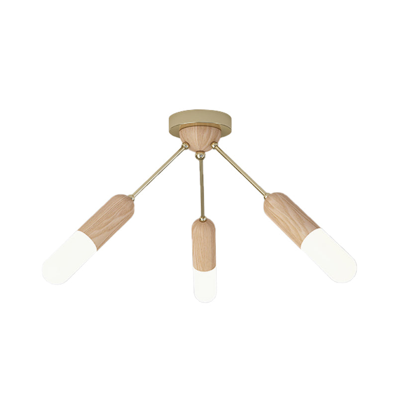 Capsule Wood LED Flush Mount Fixture Modernist 3 Lights Beige Semi-Flush Ceiling Light