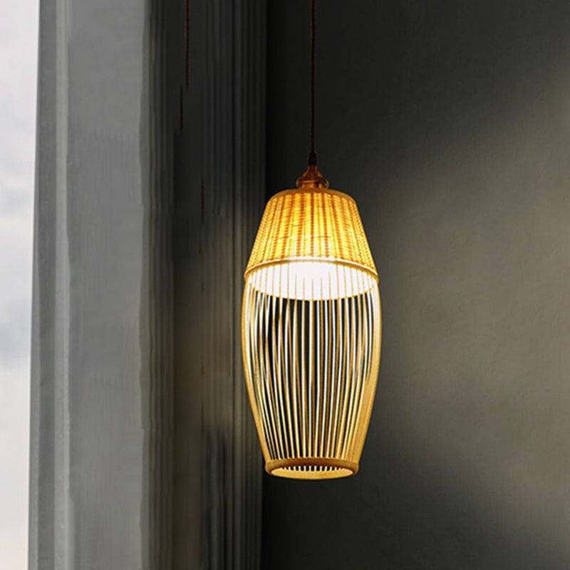 Rattan de bambú Oval Luz Asian Style 1 Lámpara de techo colgante de luz en beige