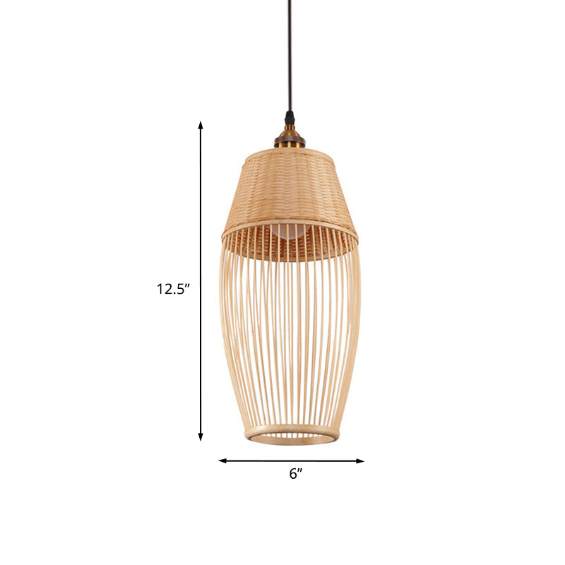 Rattan de bambú Oval Luz Asian Style 1 Lámpara de techo colgante de luz en beige