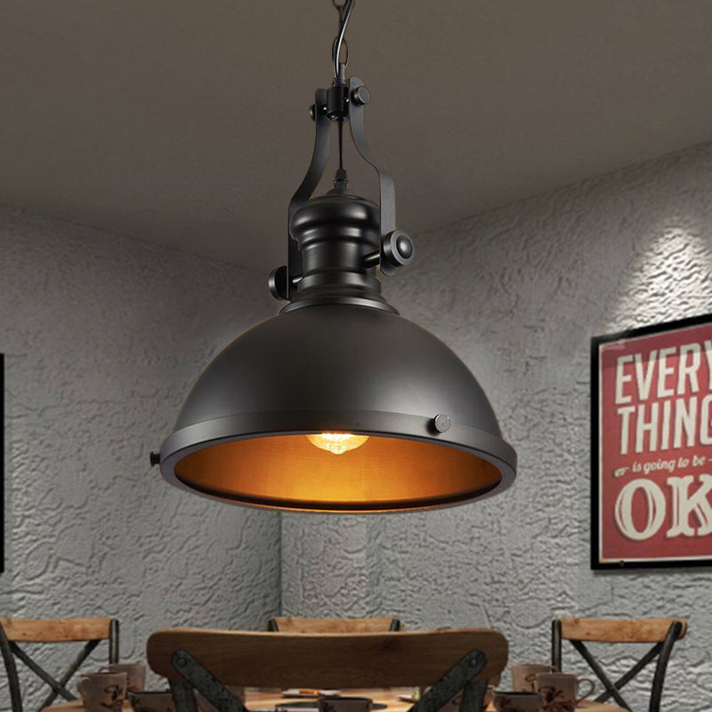 Dome Shade Metallic Ceiling Fixture Industrial Style 1 Light Dining Room Hanging Pendant Light
