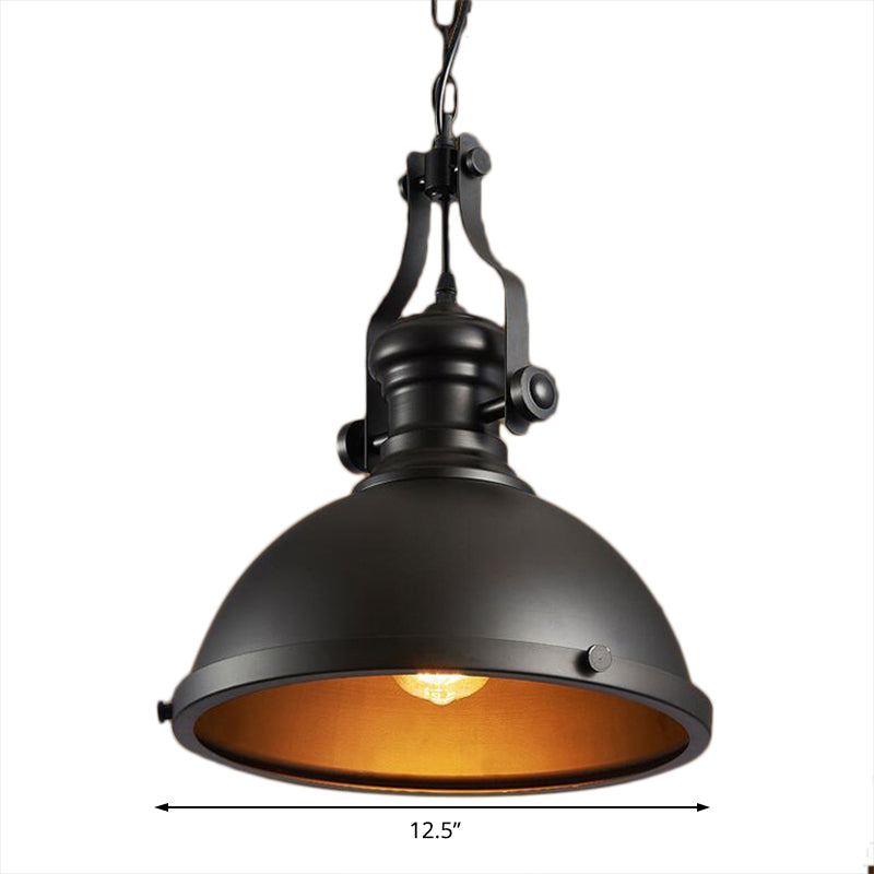 Dome Shade Metallic Ceiling Fixture Industrial Style 1 Light Dining Room Hanging Pendant Light
