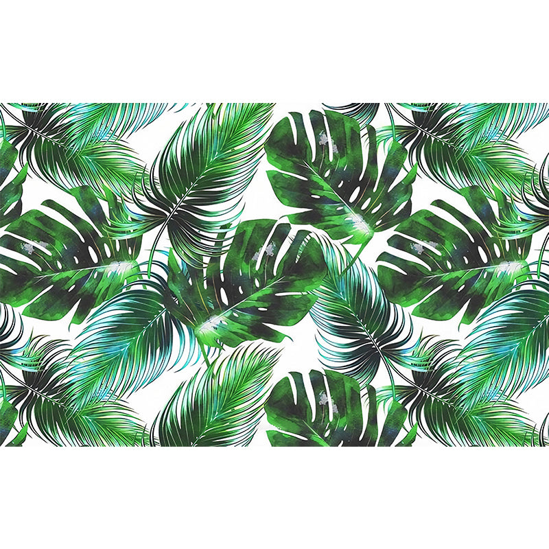 Banana Leaf Mural Wallpaper for Thai Restaurant, Tropical Wall Decor in Dark Green