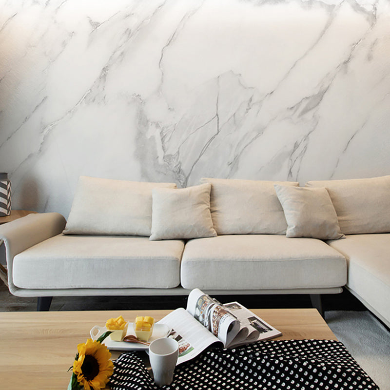 White Modern Mural Wallpaper Personalized Marble Wall Covering for Guest Room