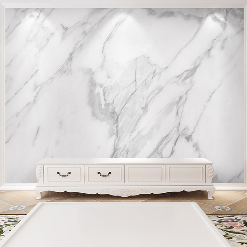 White Modern Mural Wallpaper Personalized Marble Wall Covering for Guest Room