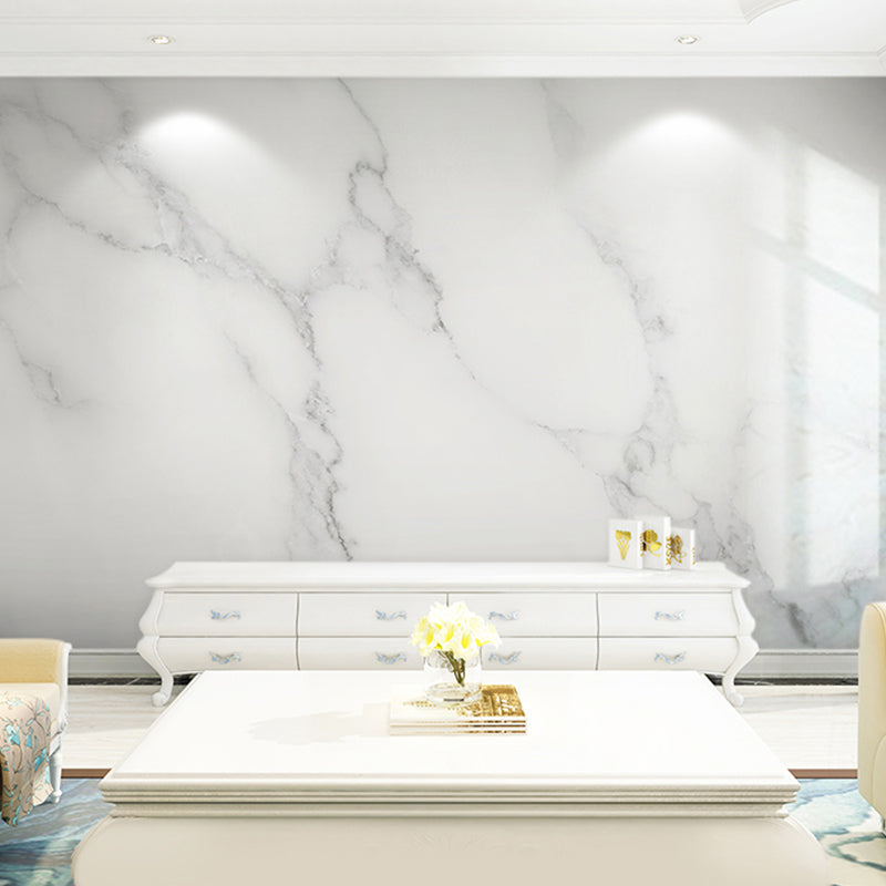 White Modern Mural Wallpaper Personalized Marble Wall Covering for Guest Room