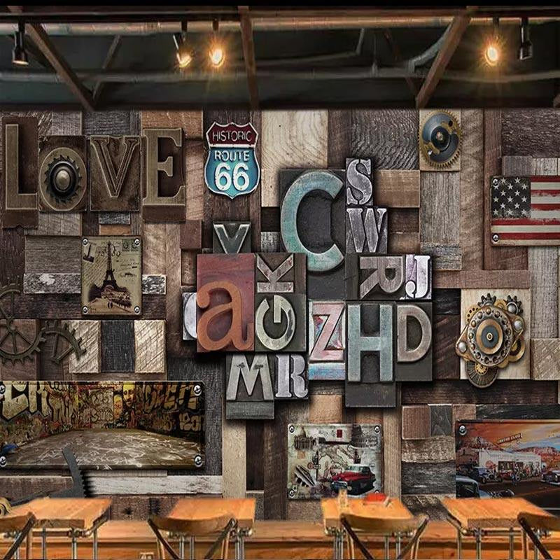 Extra Large Faux Wood Mural Steampunk Novelty Wall Covering in Dark Brown, Custom Size Available