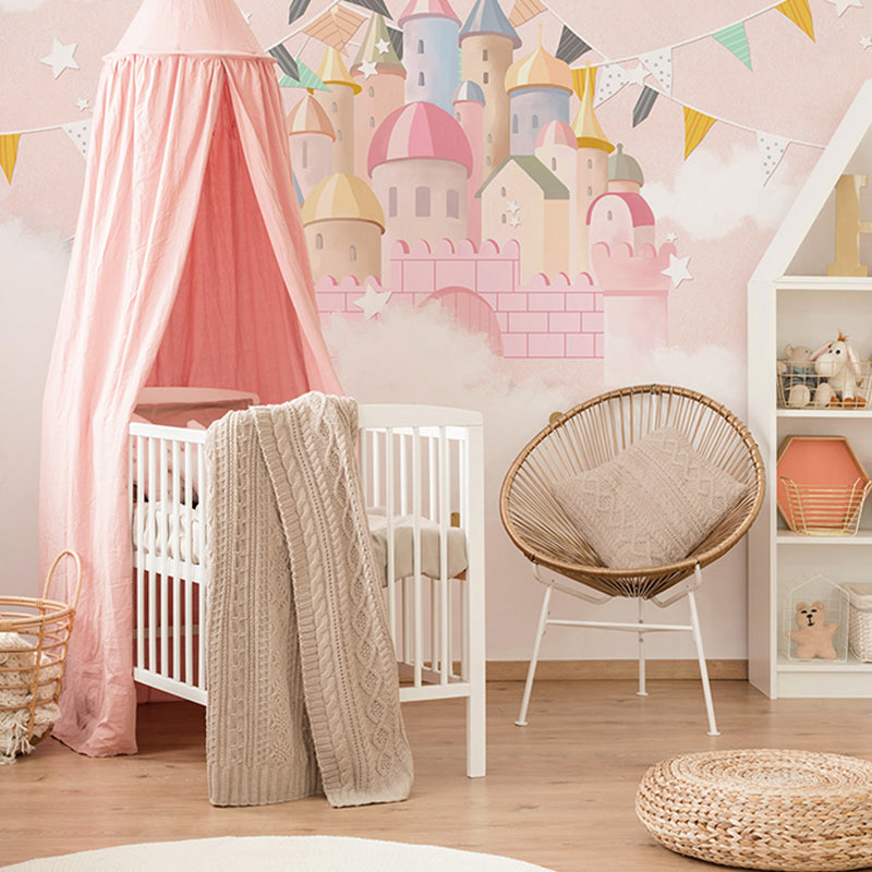 Illustration Castle Wall Decor Full Size Mural Wallpaper for Girl's Bedroom, Custom-Made